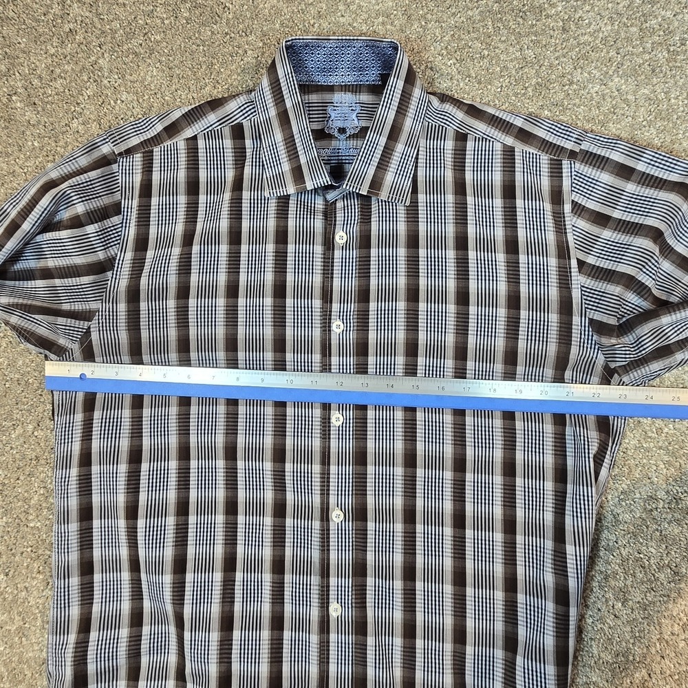 English Laundry Mens Size 16 1/2 34/35 Button Down Shirt Brown Blue Plaid - Picture 7 of 10